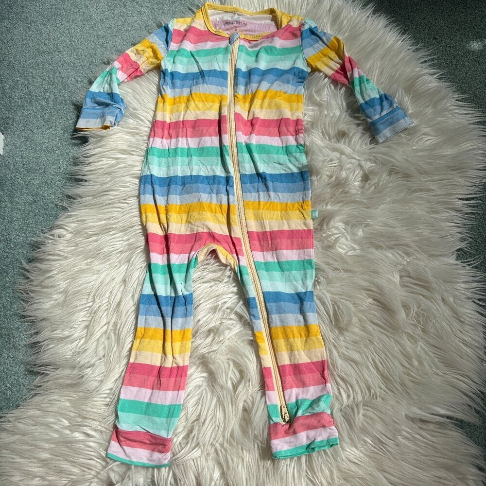 Macaron + Me rainbow striped zippy size 3T // 3878